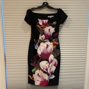 Trina Turk Black Dress with Pink and White Floral Design - NWOT